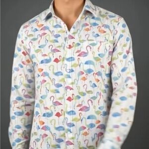 Dario Beltran Multicolor Flamingo Print Men's Shirt size 40/15 3/4